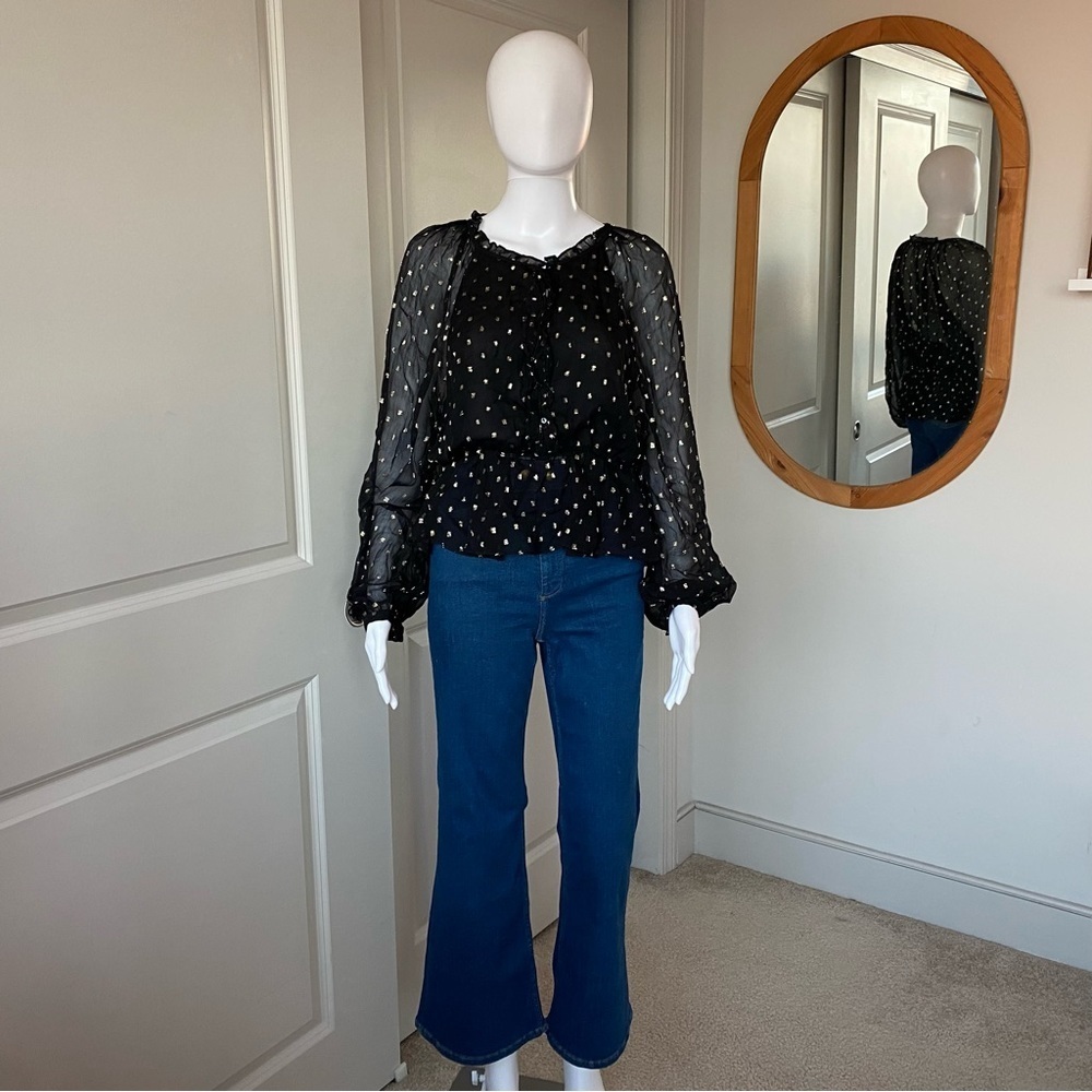 Zara‎ semi sheer gold thread polka dot blouse, Size S